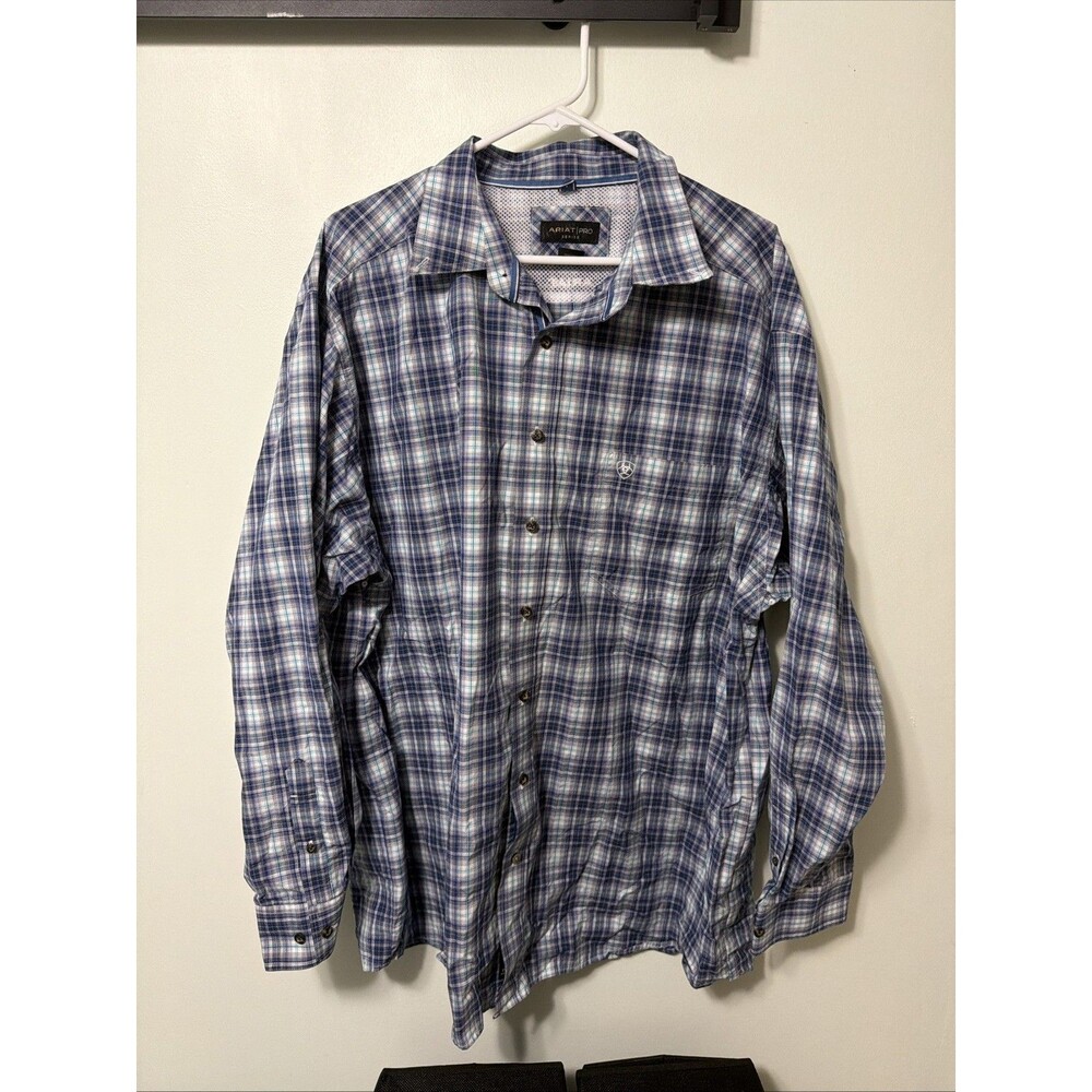 Ariat Pro Series Long Sleeve Plaid Button Down Shirt Mens Size XXL 2XL Blue